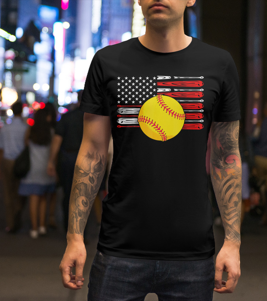 Vintage Softball American Flag T-Shirt