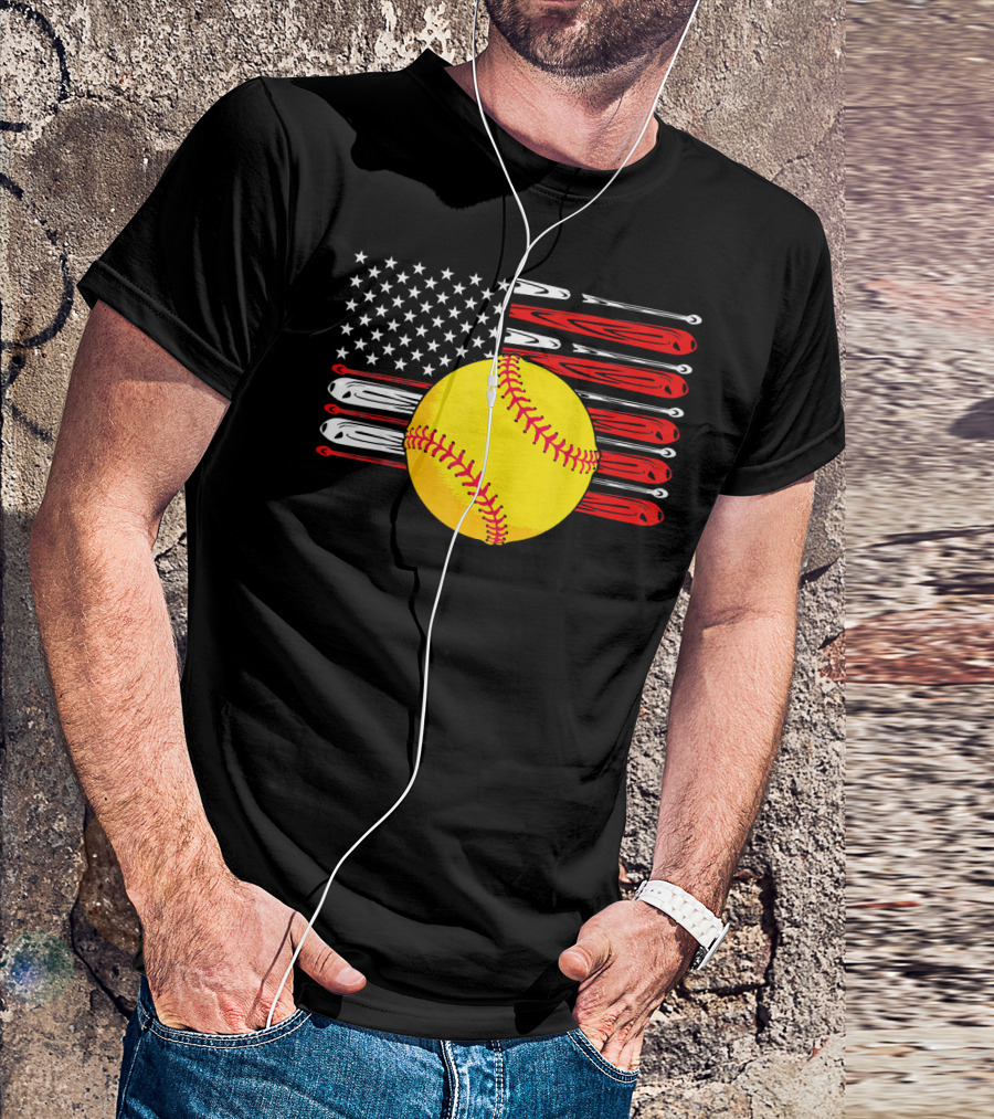 Vintage Softball American Flag T-Shirt