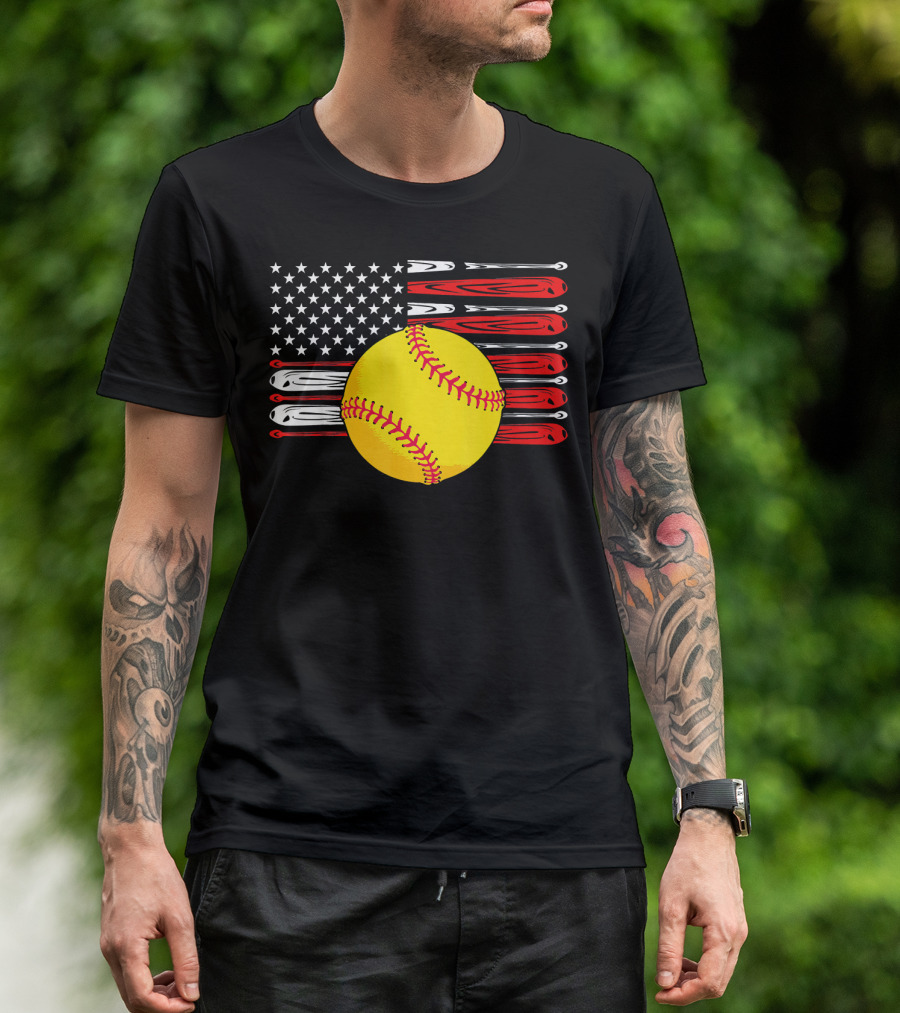 Vintage Softball American Flag T-Shirt