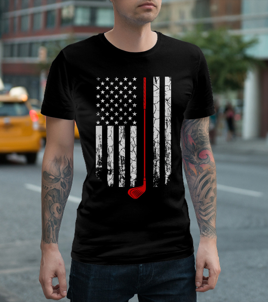 Vintage Retro Golf Club American Flag Patriot T-Shirt
