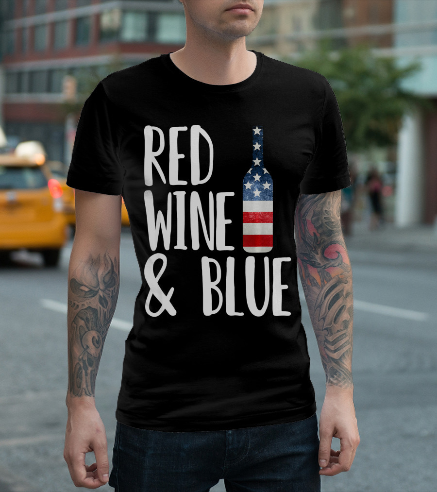 Red Wine And Blue Bottle USA Flag T-Shirt