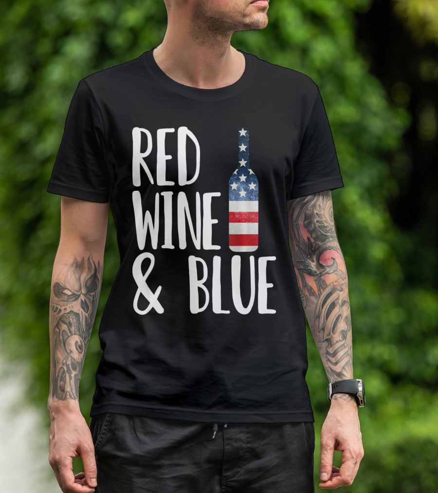 Red Wine And Blue Bottle USA Flag T-Shirt