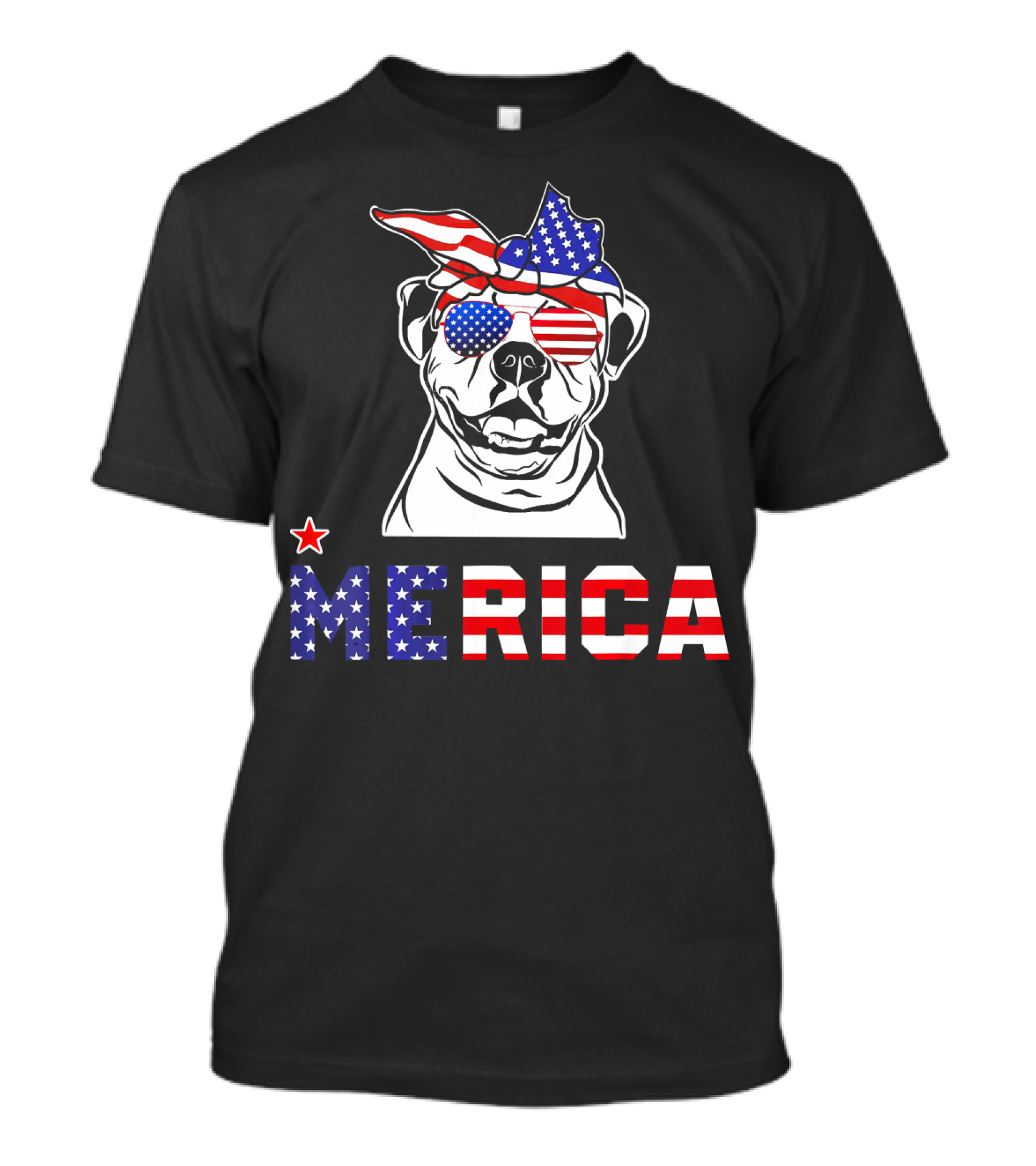 Merica American Bulldog With Flag Bandana And Sunglasses 4th Of July T-Shirt
