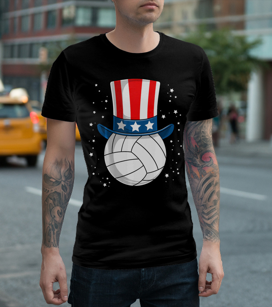 Volleyball Uncle Sam Hat American Flag Stars T-Shirt