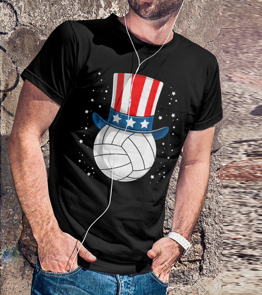 Volleyball Uncle Sam Hat American Flag Stars T-Shirt