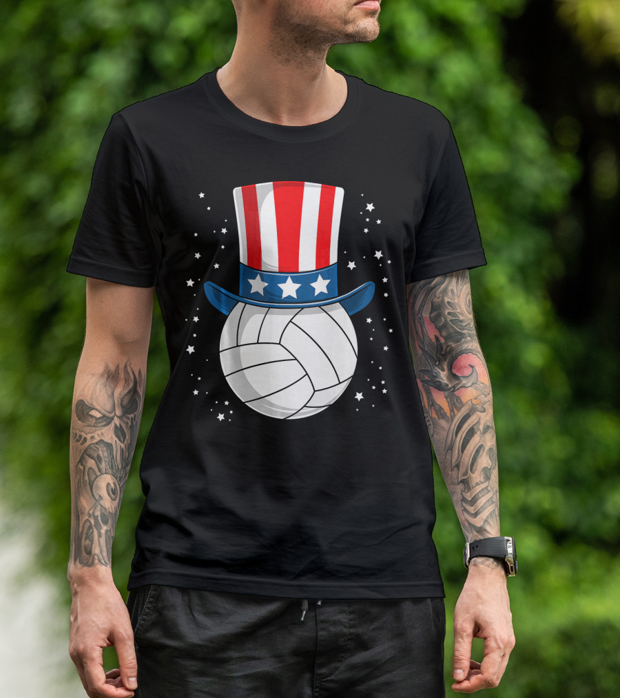 Volleyball Uncle Sam Hat American Flag Stars T-Shirt