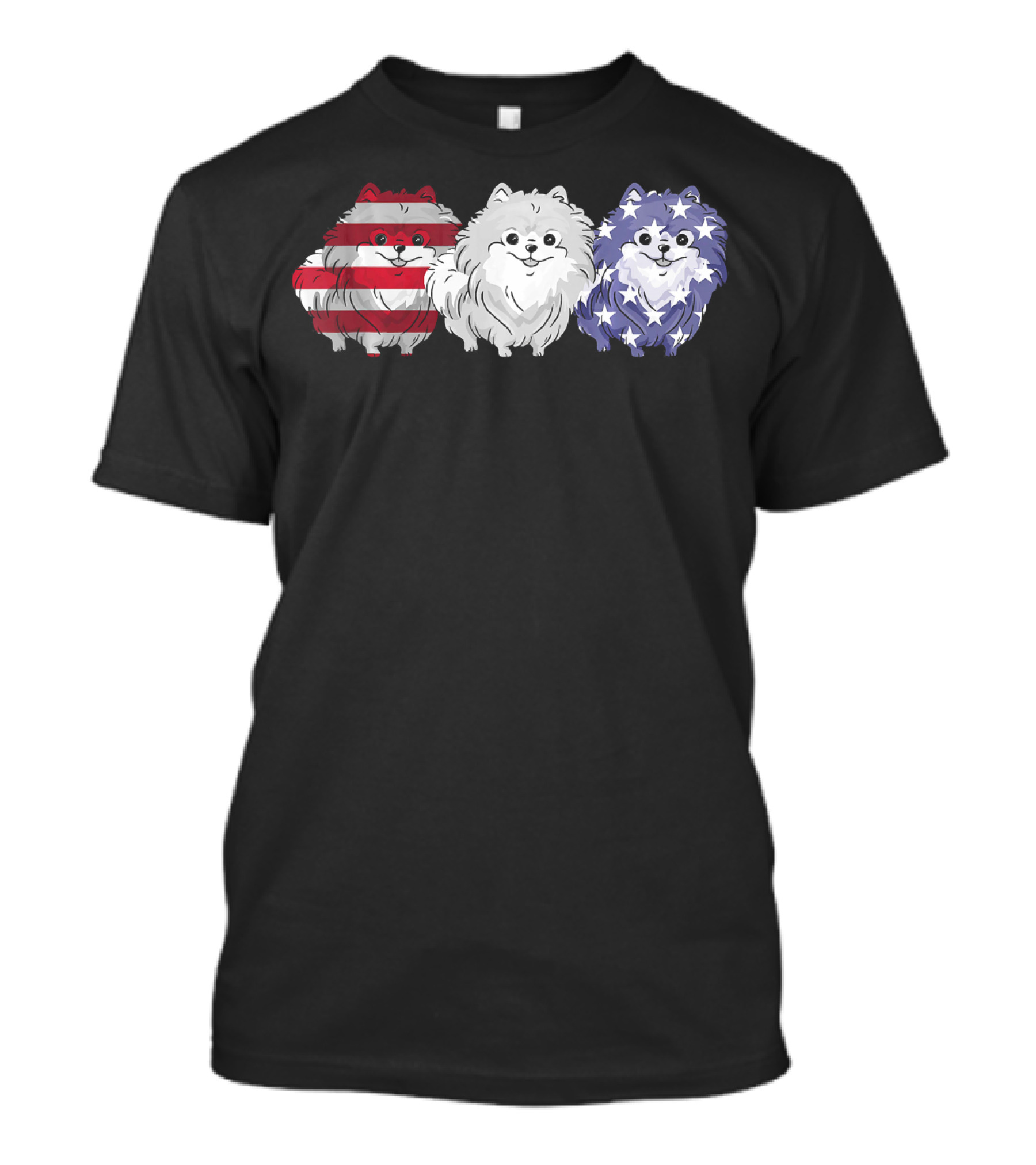 Patriotic Pomeranian Dog Lover American Flag Trio T-Shirt
