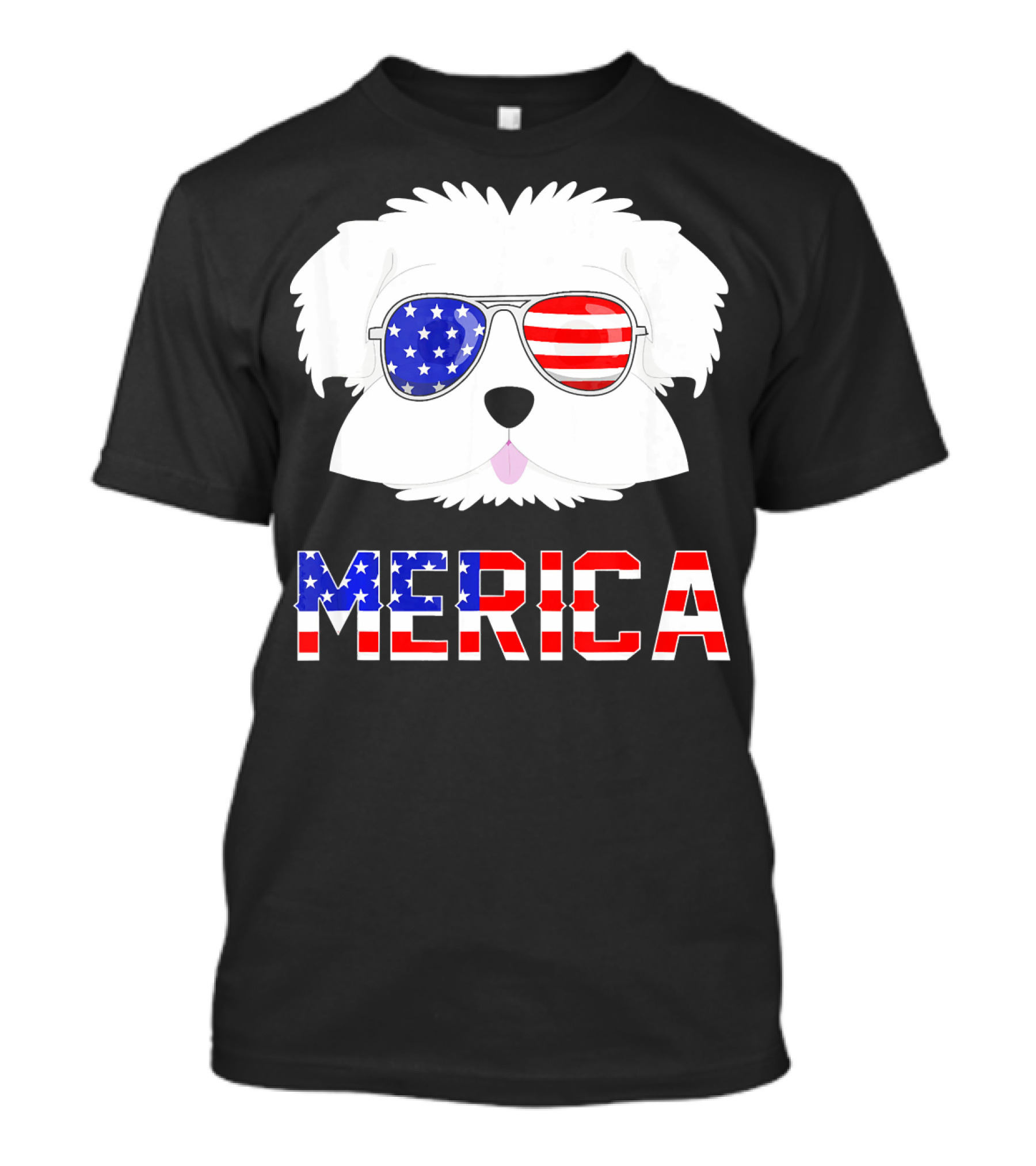 'Merica Maltese Dog 4th Of July USA Flag Sunglasses T-Shirt