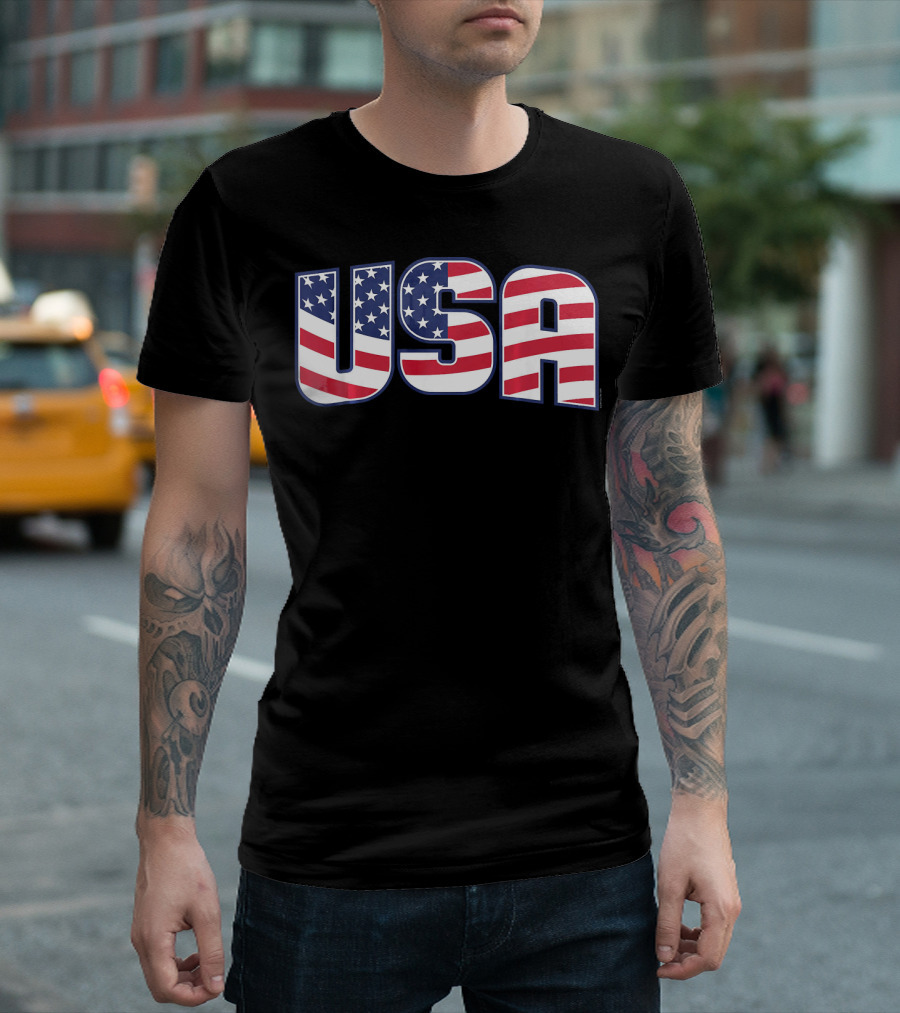 USA Flag Stars And Stripes Lettering T-Shirt