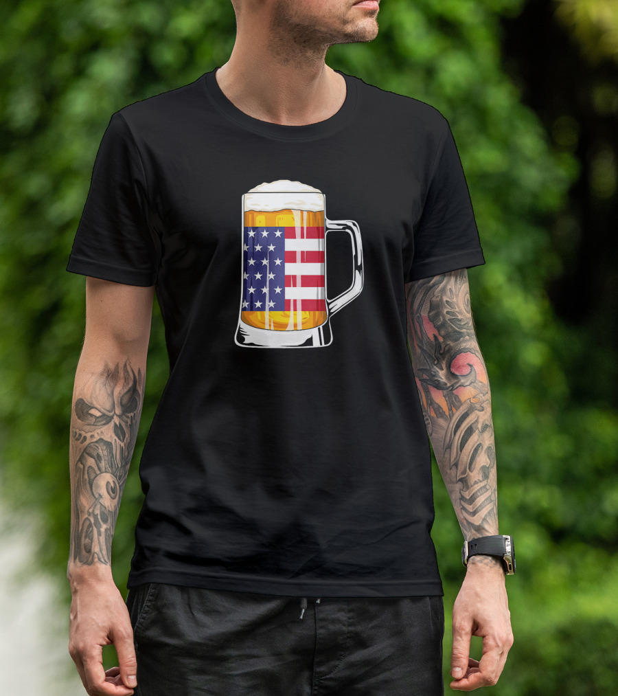 American Flag Beer Mug 4th Of July Patriotic T-Shirt