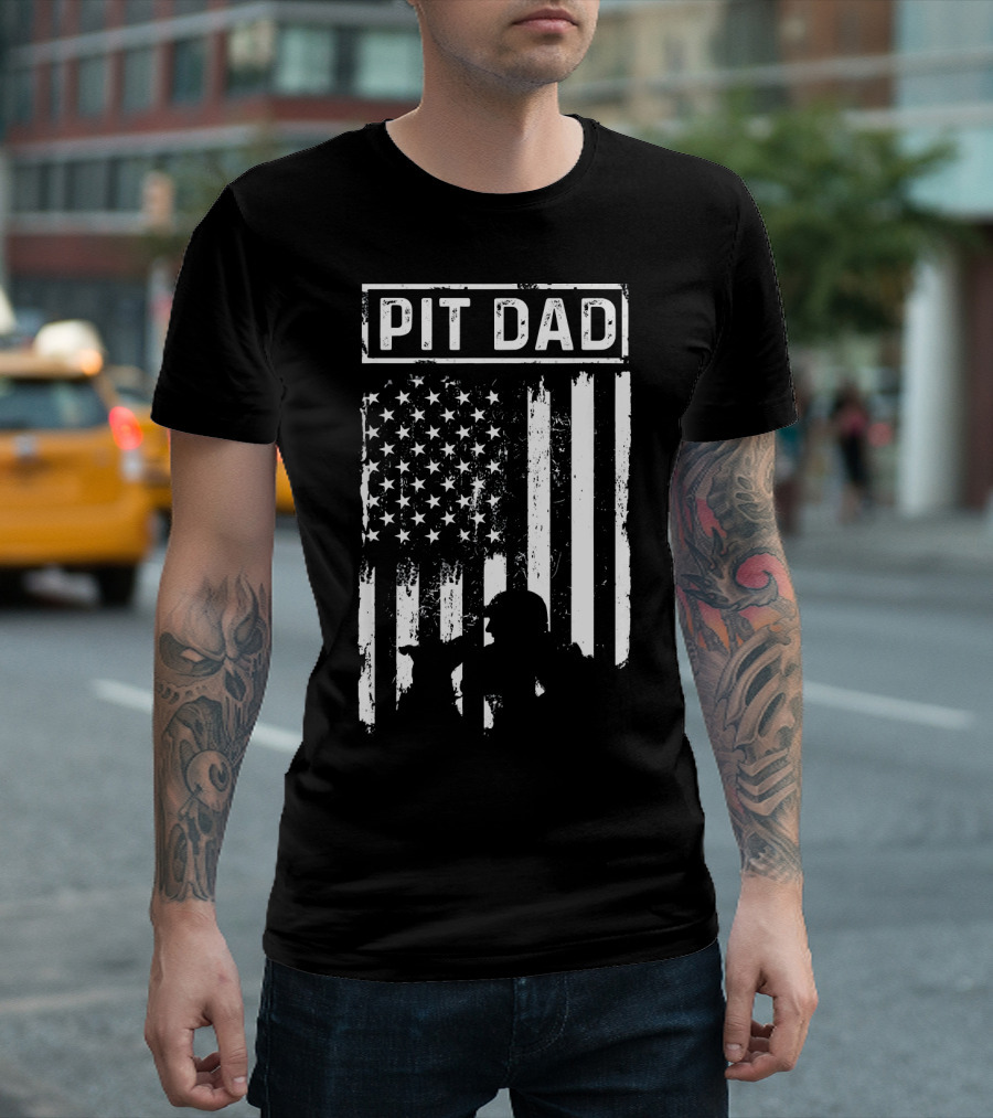 Pit Dad American Flag Pitbull Dad 4th of July T-Shirt