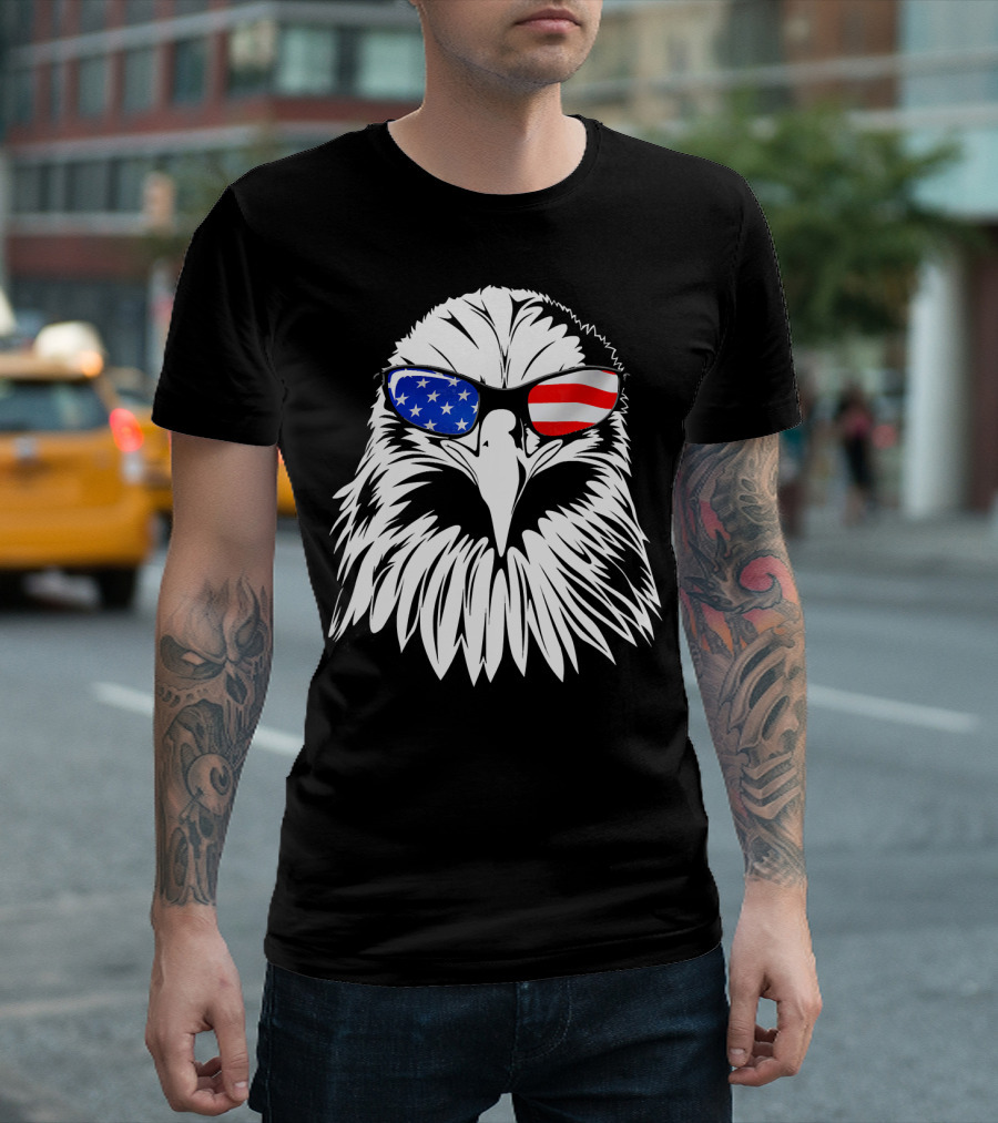 Eagle In American Flag Sunglasses 4th Of July Patriotic T-Shirt