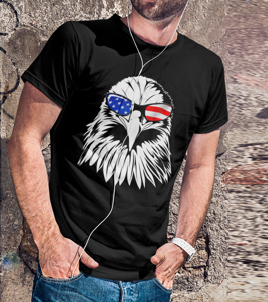 Eagle In American Flag Sunglasses 4th Of July Patriotic T-Shirt