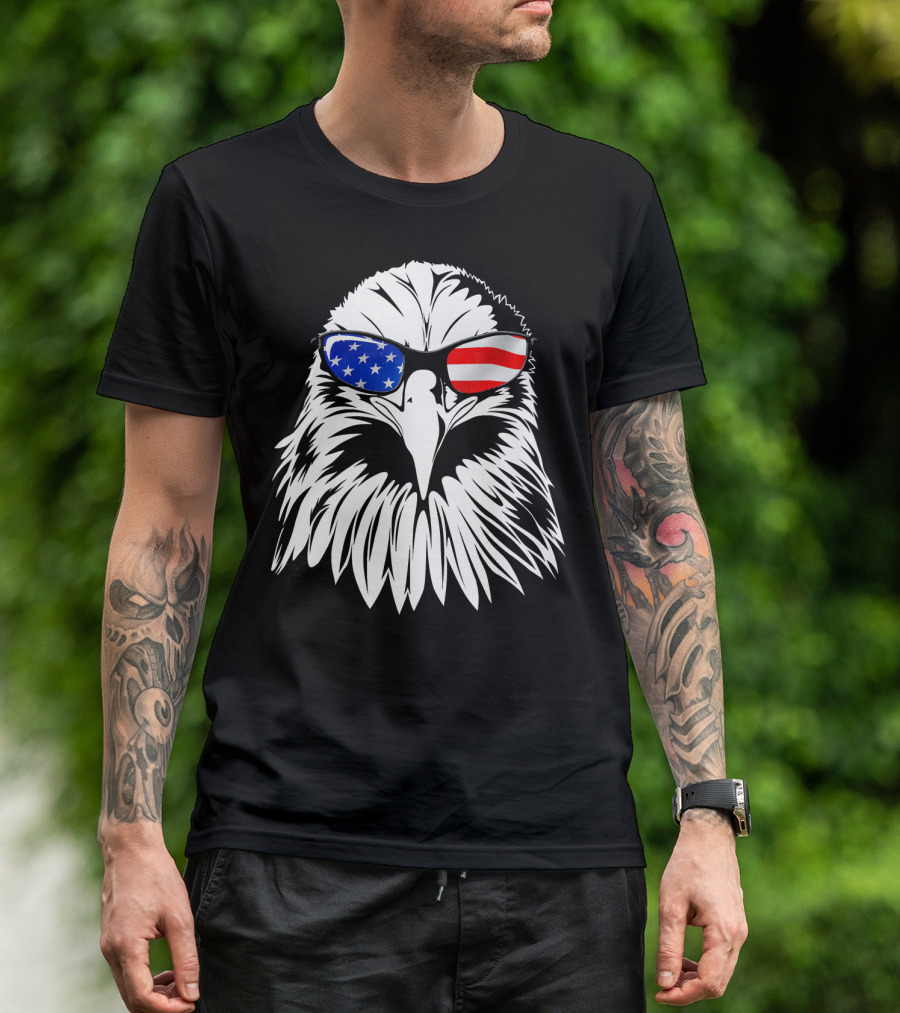 Eagle In American Flag Sunglasses 4th Of July Patriotic T-Shirt