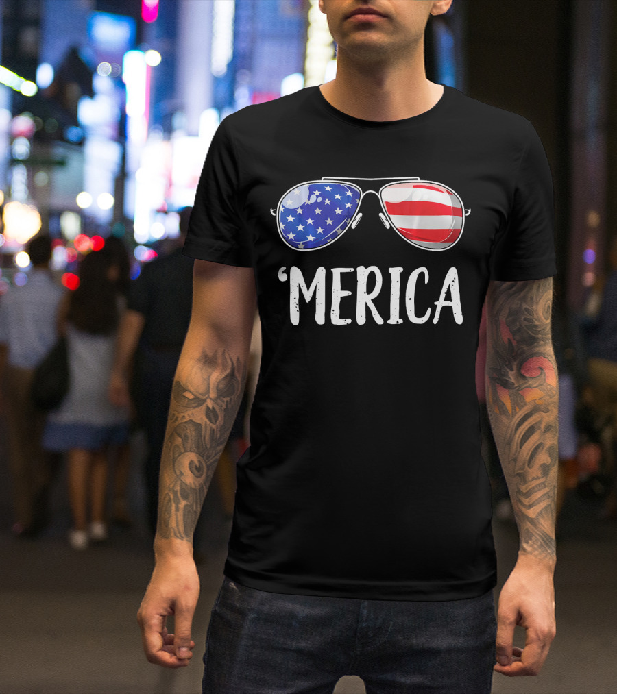 'Merica Patriotic Sunglasses Stars And Stripes 4th Of July T-Shirt