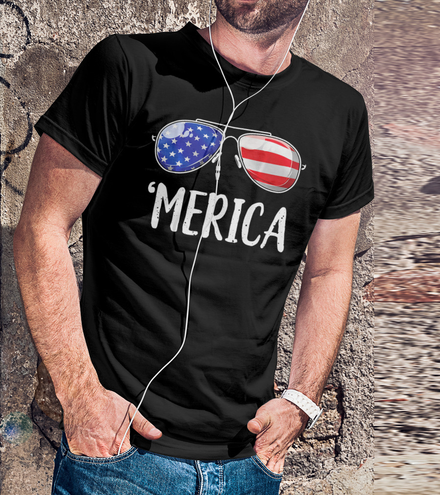 'Merica Patriotic Sunglasses Stars And Stripes 4th Of July T-Shirt