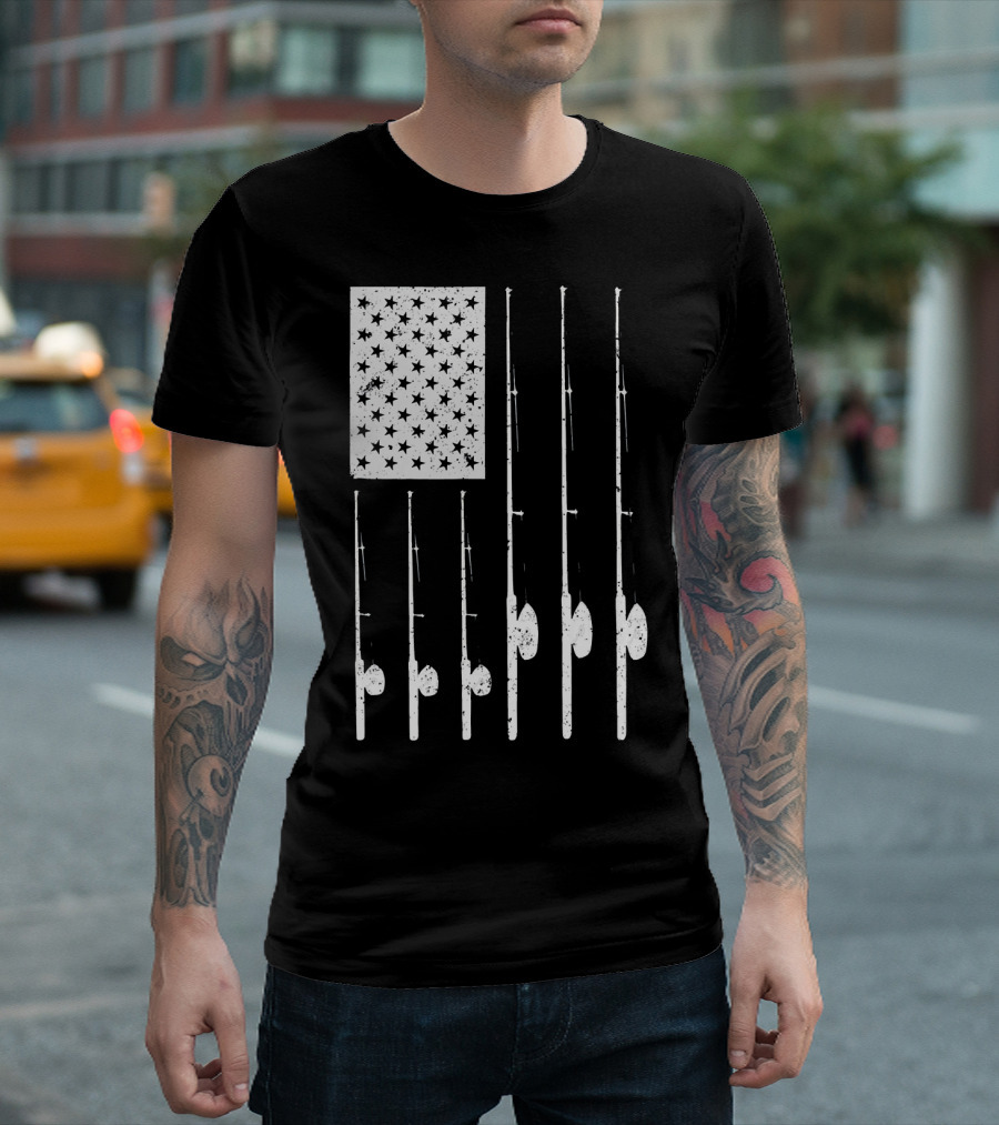 American Flag Fishing Rods USA Patriotic T-Shirt
