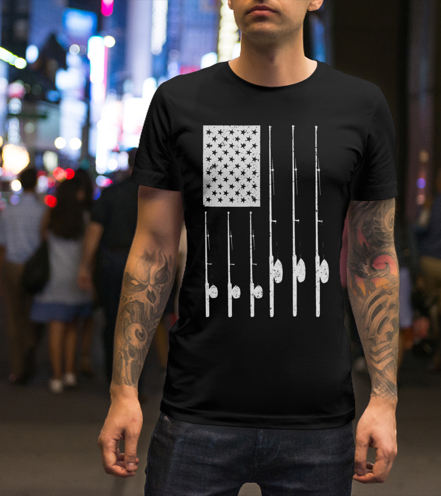 American Flag Fishing Rods USA Patriotic T-Shirt