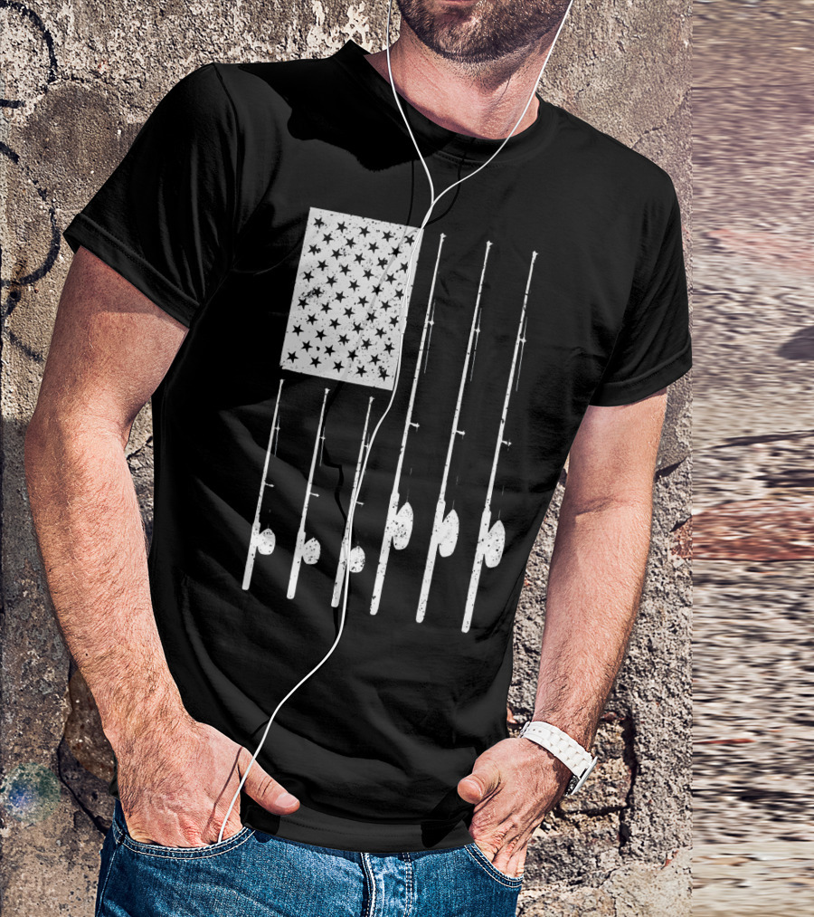 American Flag Fishing Rods USA Patriotic T-Shirt