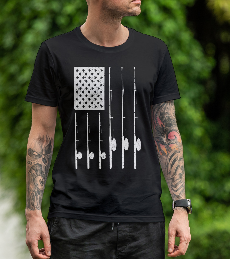 American Flag Fishing Rods USA Patriotic T-Shirt