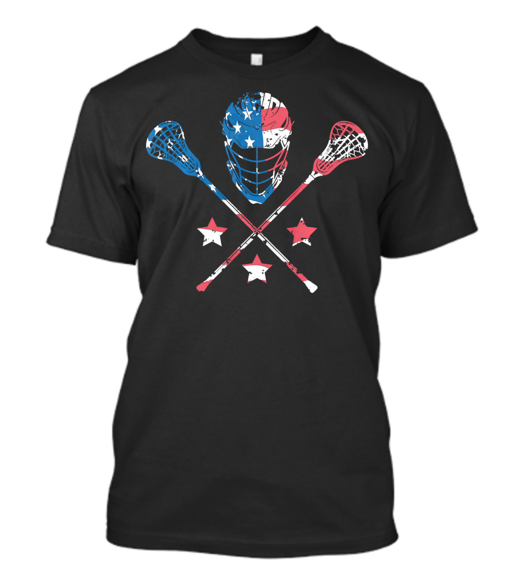 Lacrosse American Flag Helmet Cross Sticks Stars 4th Of July T-Shirt