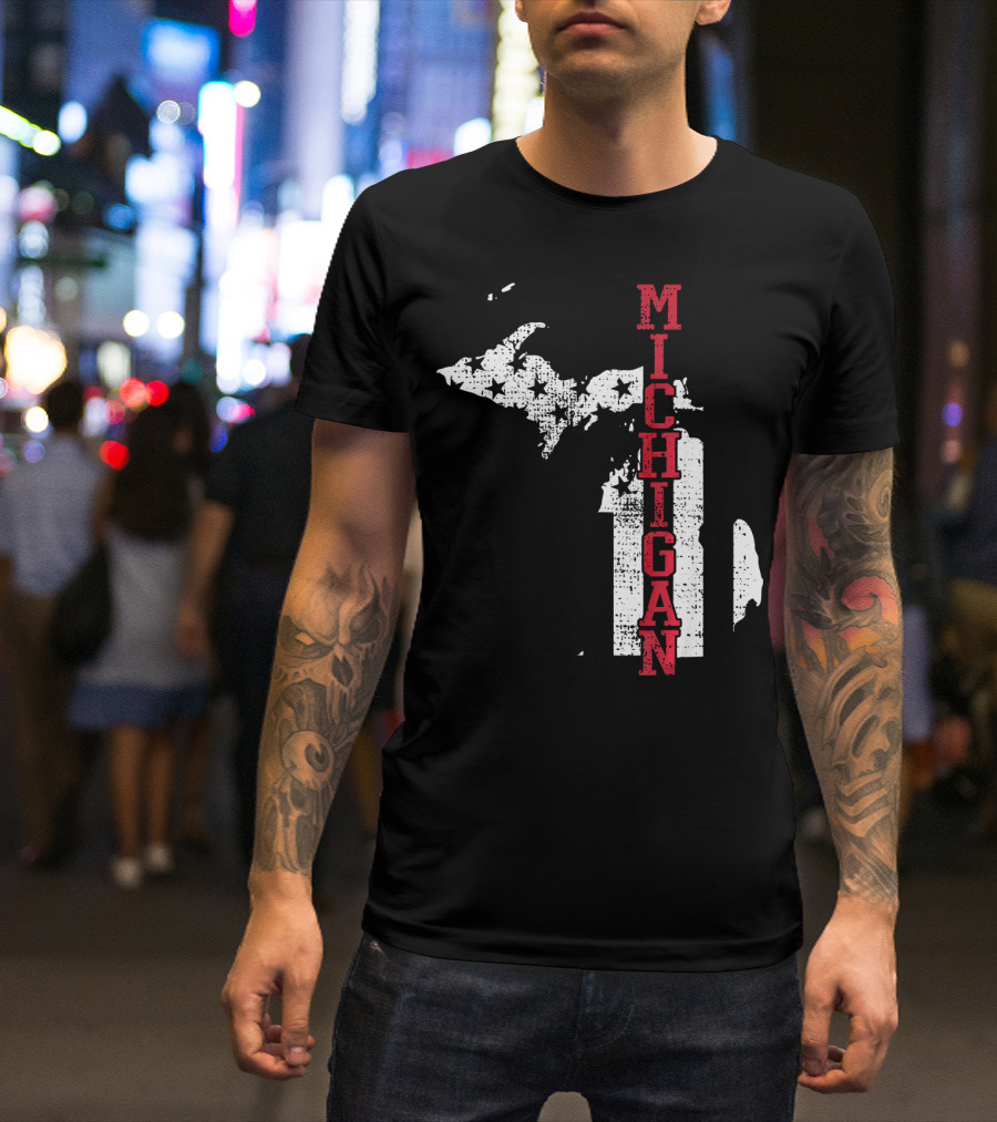 Michigan State Vintage USA Flag Patriotic Map T-Shirt