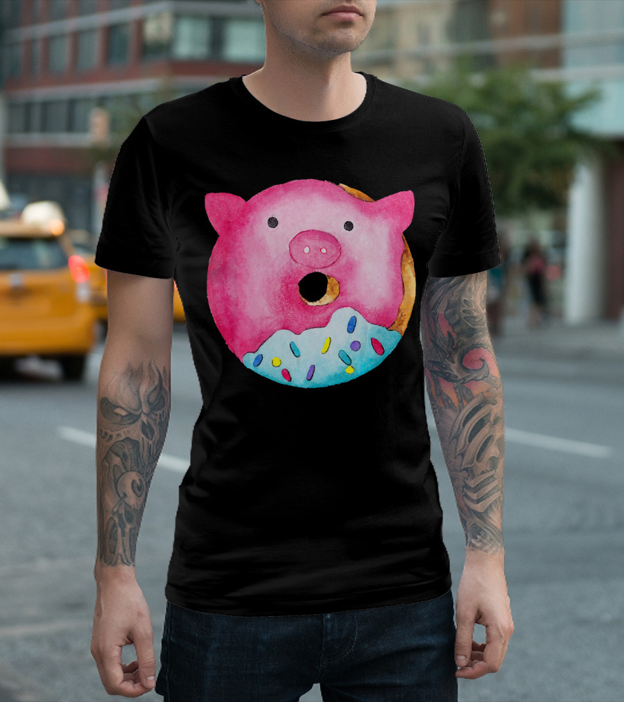 Donut Pig Watercolor Pink Frosting Sprinkles T-Shirt