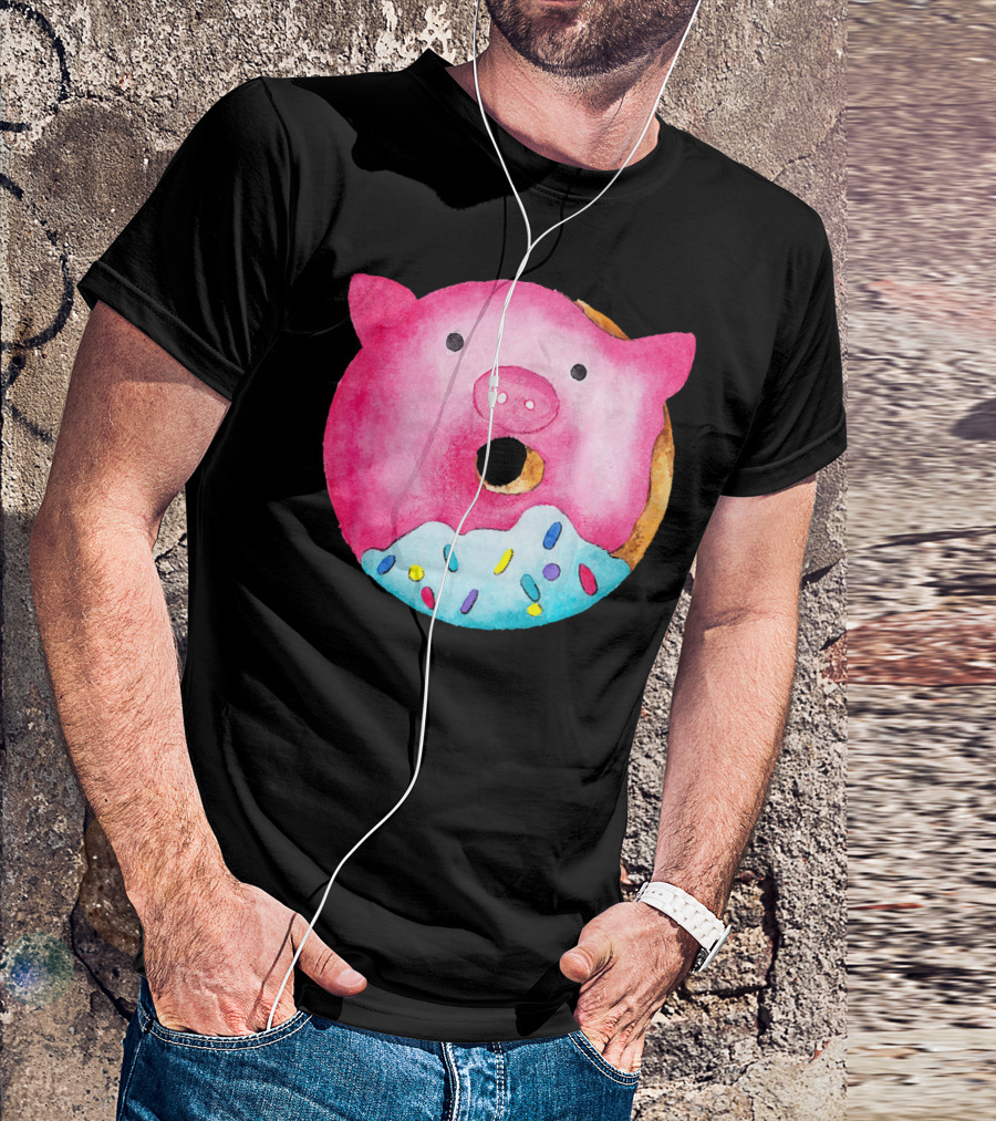 Donut Pig Watercolor Pink Frosting Sprinkles T-Shirt