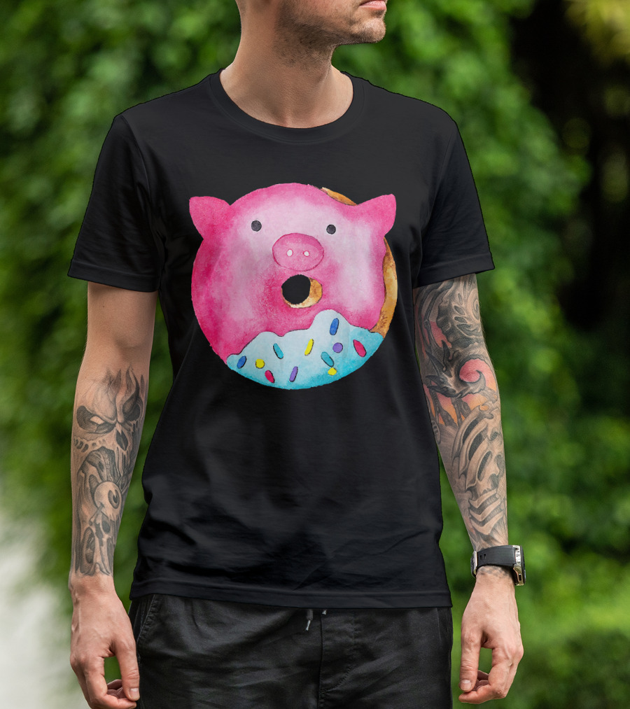 Donut Pig Watercolor Pink Frosting Sprinkles T-Shirt