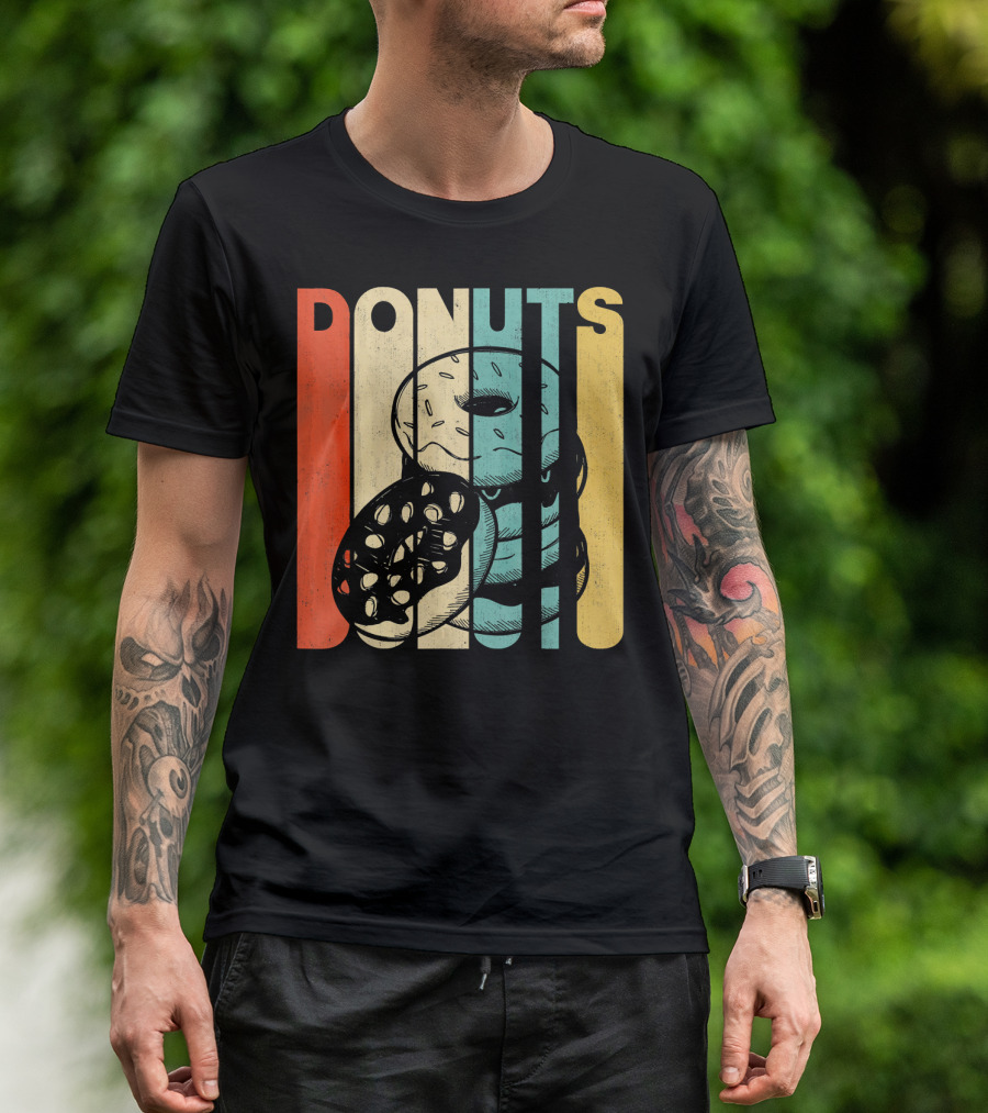 Vintage Retro Donuts Striped T-Shirt