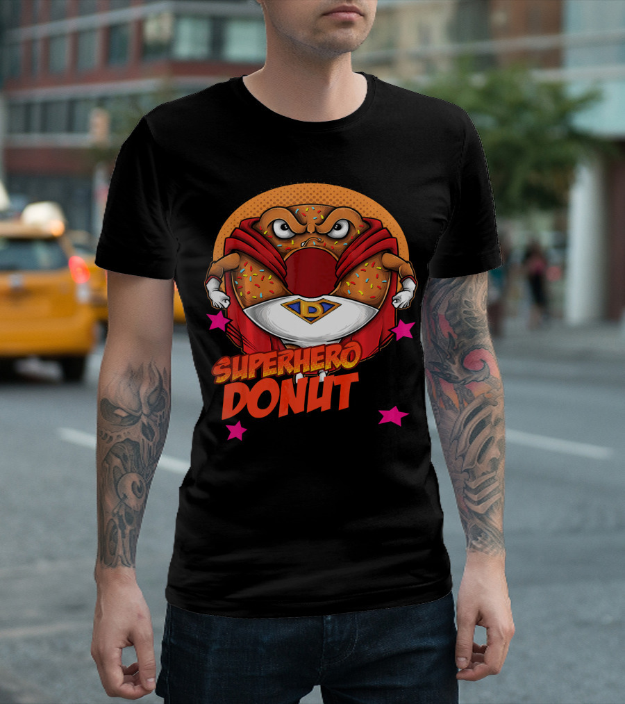 Superhero Donut I Love Donuts SuperDonut Comic Style Fun T-Shirt