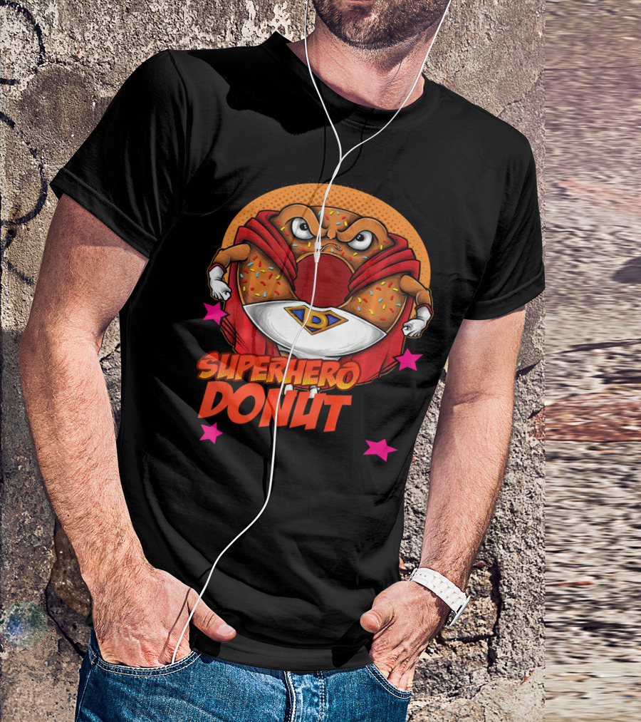 Superhero Donut I Love Donuts SuperDonut Comic Style Fun T-Shirt