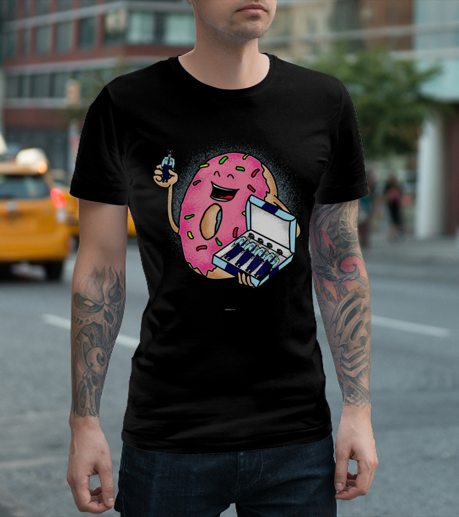 Funny Donut Holding Mini Cops With Sprinkles T-Shirt