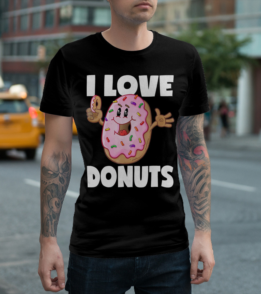 I Love Donuts Funny Vintage Baked Fried Pink Frosted Sprinkles T-Shirt