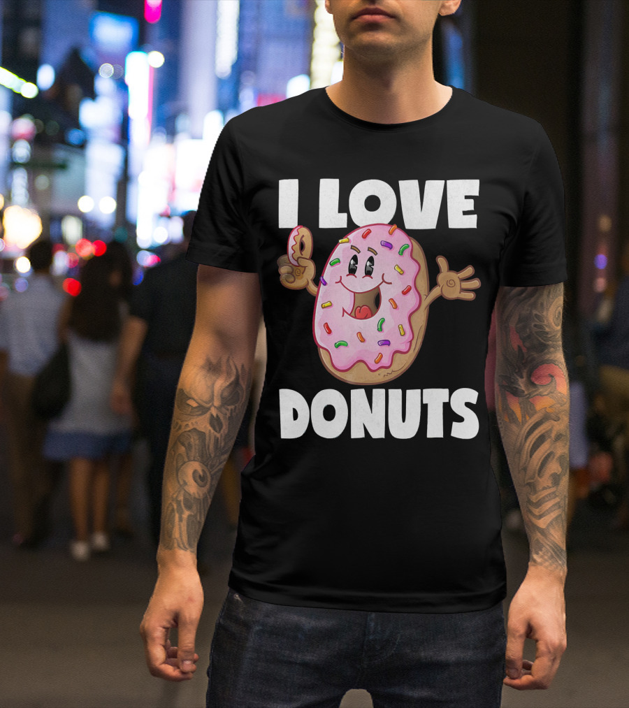 I Love Donuts Funny Vintage Baked Fried Pink Frosted Sprinkles T-Shirt