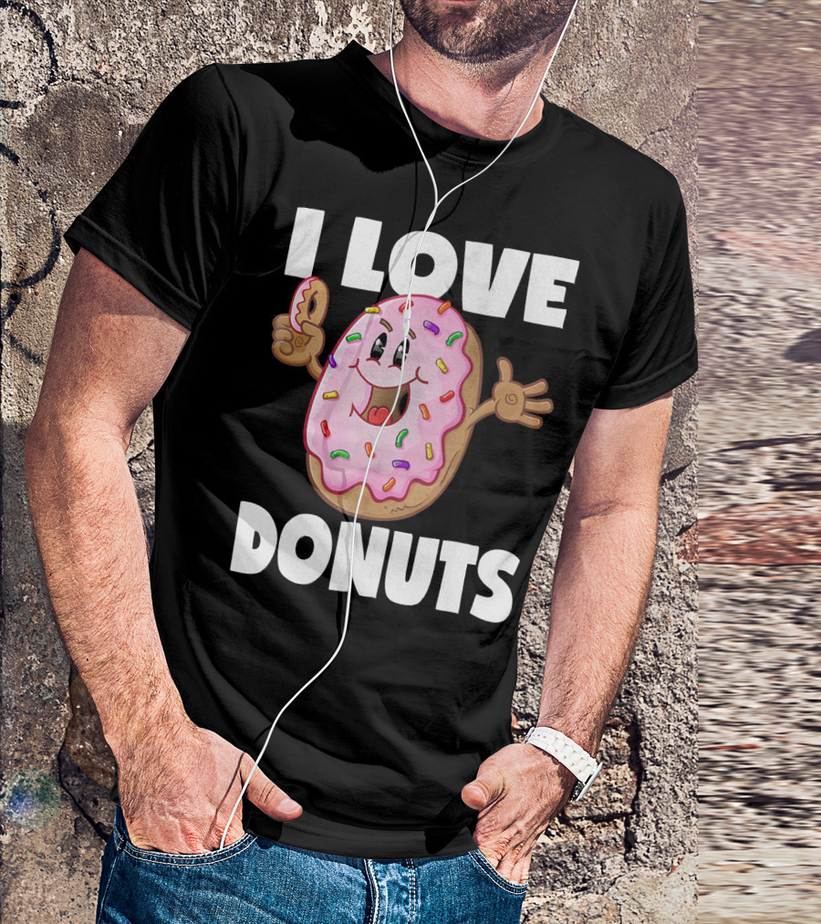 I Love Donuts Funny Vintage Baked Fried Pink Frosted Sprinkles T-Shirt