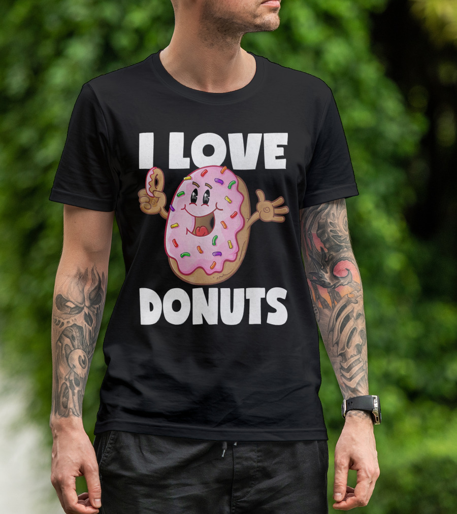 I Love Donuts Funny Vintage Baked Fried Pink Frosted Sprinkles T-Shirt