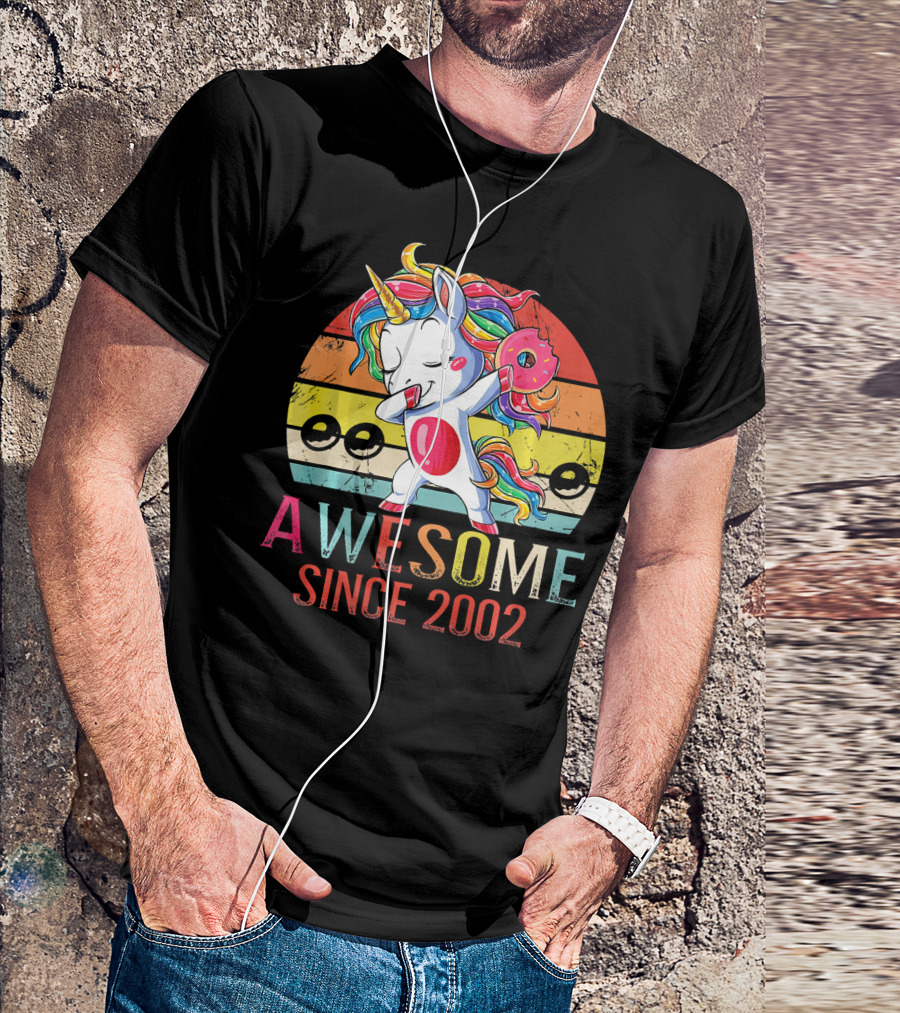 Awesome Unicorn Dabbing Donut Since 2002 T-Shirt