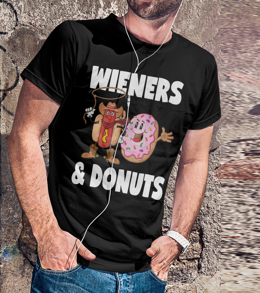 WIENERS And DONUTS Funny Vintage Hot Dog Cowboy And Happy Donut With Sprinkles T-Shirt