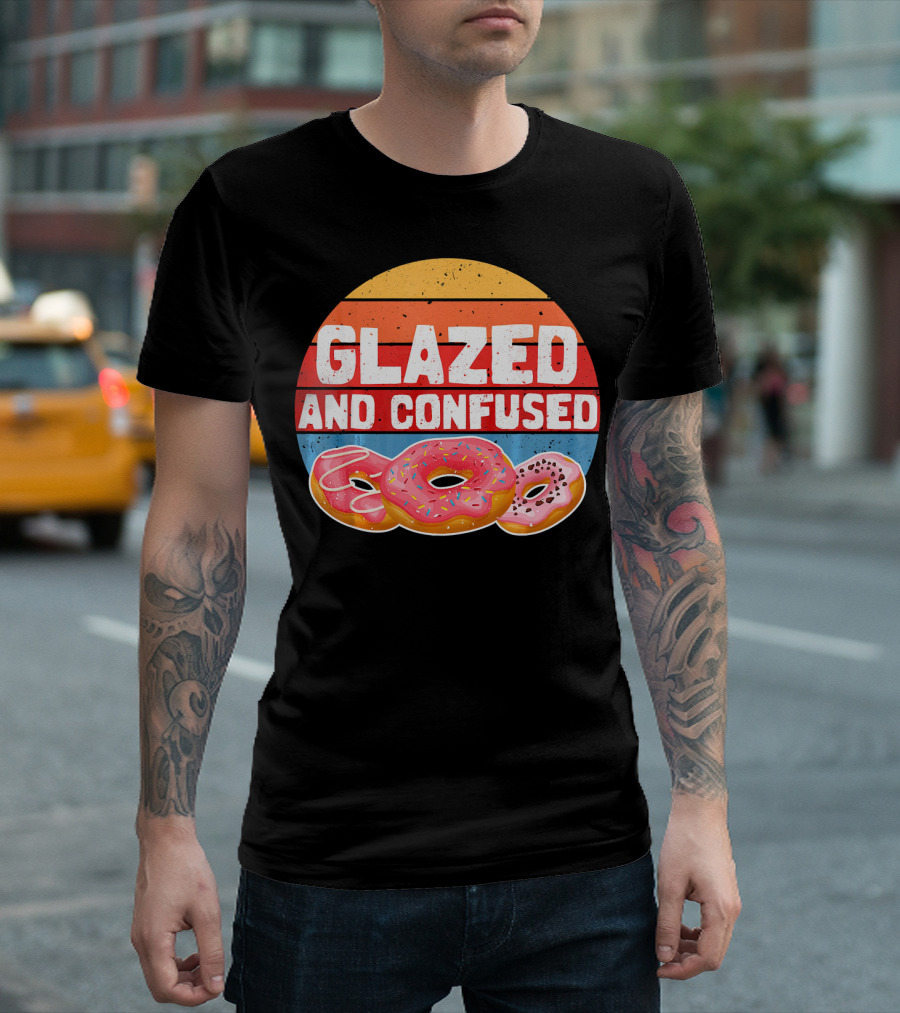 Glazed and Confused Funny Donut Retro Sunset Circle T-Shirt