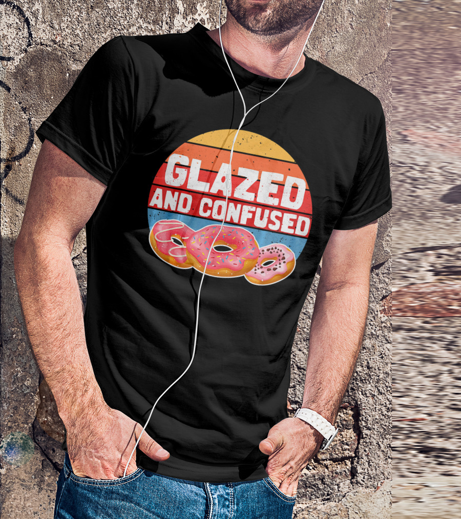 Glazed And Confused Funny Donut Retro Sunset Circle T-Shirt