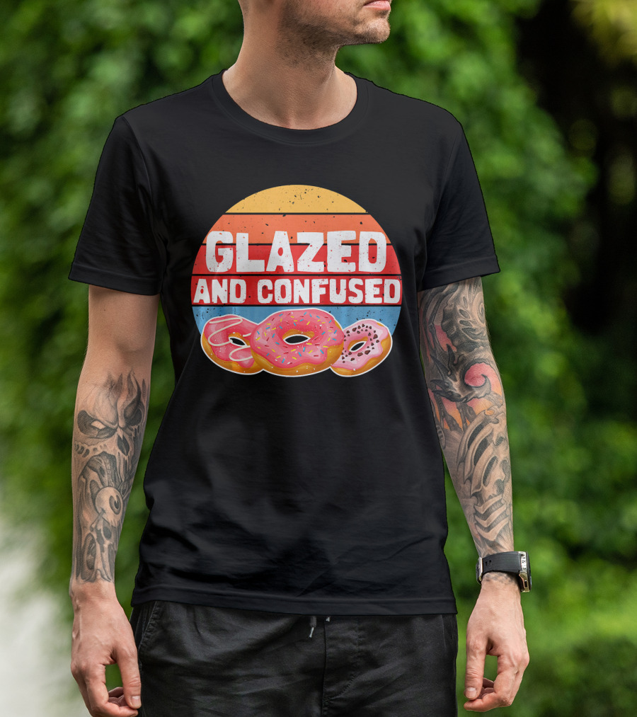 Glazed And Confused Funny Donut Retro Sunset Circle T-Shirt
