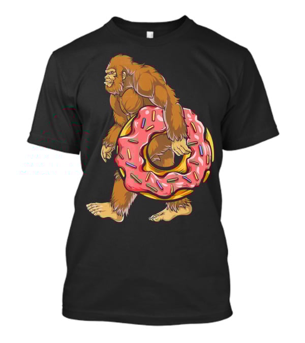 Bigfoot Sasquatch Holding Sprinkled Donut T-Shirt