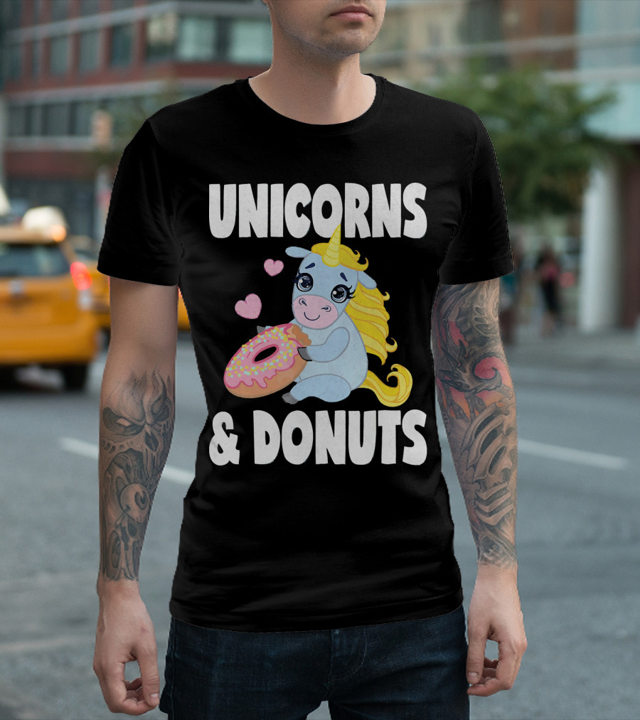 Unicorns and Donuts Cute Vintage Donuts Hearts T-Shirt