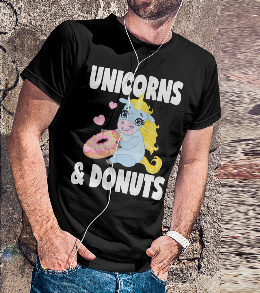 Unicorns And Donuts Cute Vintage Donuts Hearts T-Shirt
