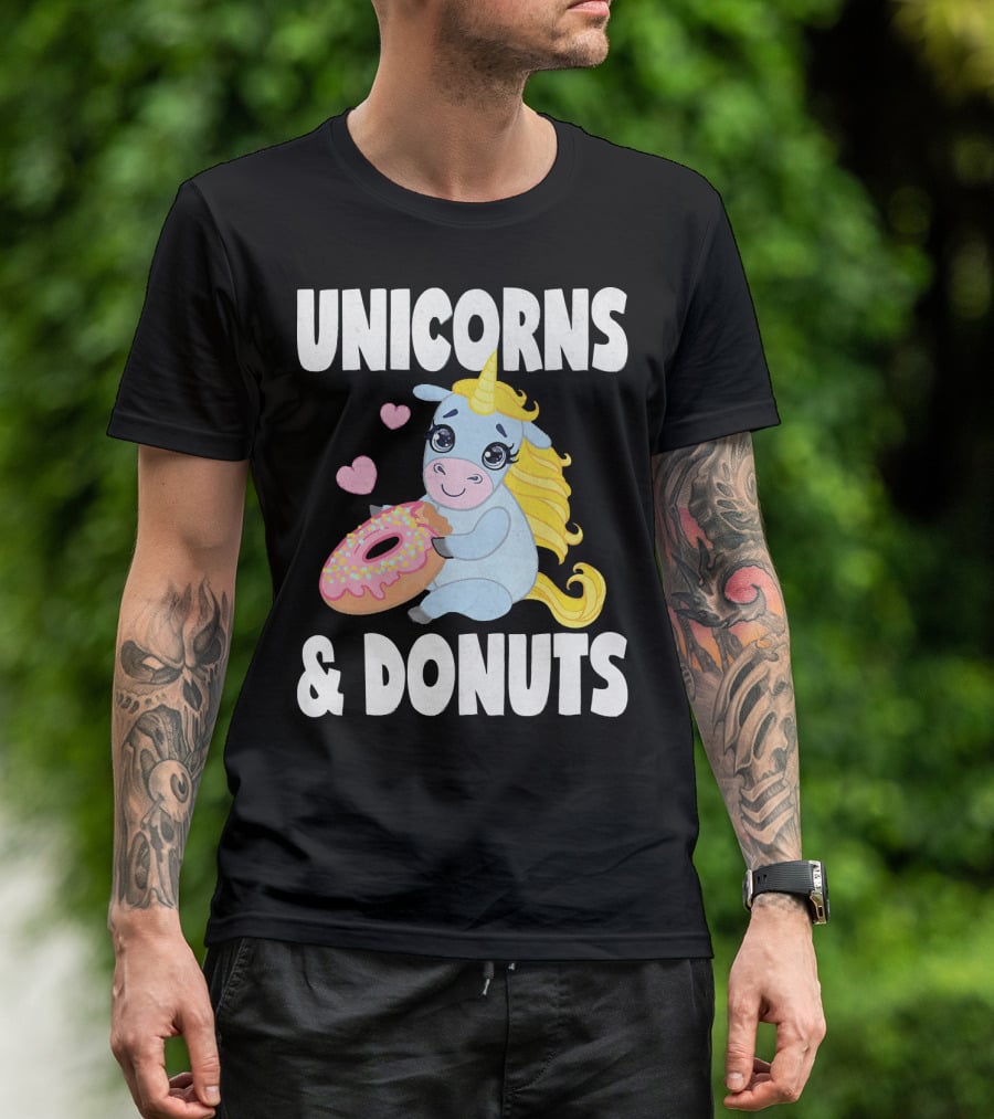 Unicorns And Donuts Cute Vintage Donuts Hearts T-Shirt