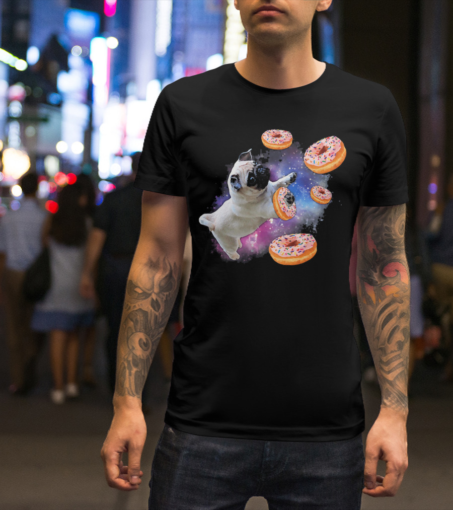 Funny Pug Donut Galaxy Space Dog Adventure T-Shirt