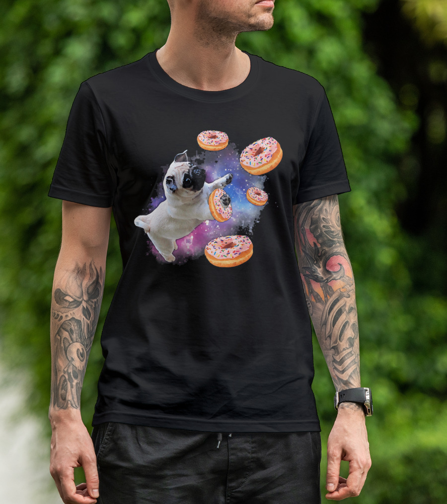 Funny Pug Donut Galaxy Space Dog Adventure T-Shirt