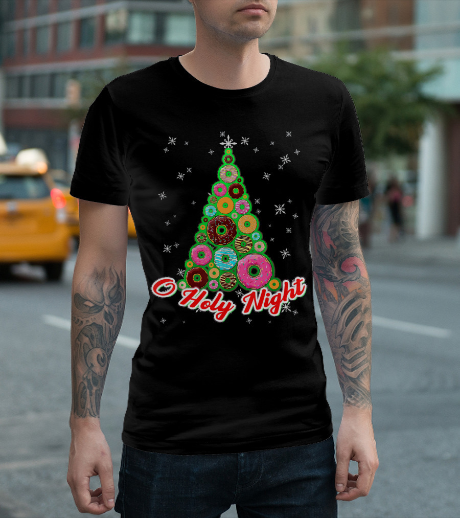 O Holy Night Donut Christmas Tree With Snowflakes T-Shirt