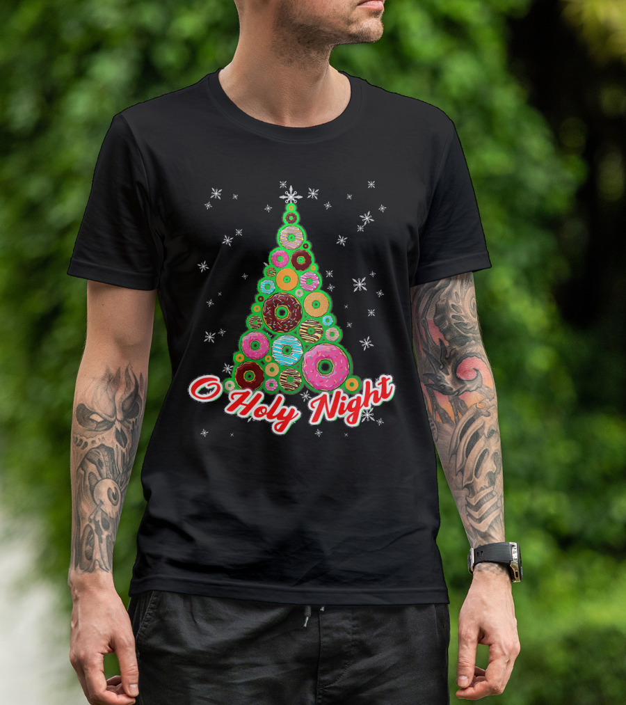 O Holy Night Donut Christmas Tree With Snowflakes T-Shirt